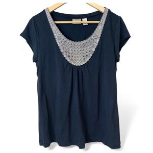 Chico's Black Top with Silver Accents Large